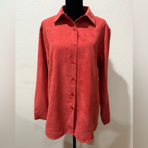 L.L. Bean Women's Bold Red Button Front Brushed Fabric Shirt Medium - Picture 3 of 8